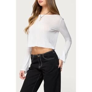 NWT Edikted Women’s White Catalena Sheer Long Sleeve Crop Top - Size S